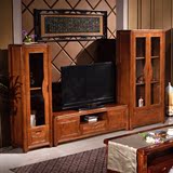 简约现代中式实木电视柜客厅木质地柜雕花自由组合储物柜电视机柜