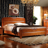 现代中式全实木床1.5米 1.8米双人床 储物婚床 橡木床 白色高箱床