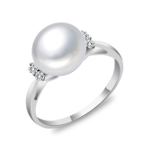 s925纯银天然淡水珍珠戒指可调节珍珠指环韩版时尚正品强光无暇
