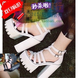 韩国代购性感罗马鞋14公分防水台粗跟超高跟15cm鱼嘴凉鞋子女夏