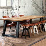 美式原木工业风铁艺餐桌复古小户型多人实木餐桌做旧会议桌电脑桌