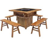 厂家批发大理石碳化实木桌椅组合煤气灶电磁炉火锅店实木餐桌餐椅