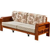 月轩怡实木沙发橡木中式沙发客厅沙发多功能推拉沙发三人沙发床