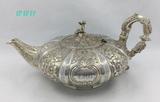 西洋古董银器 英国伦敦1824年 纯银高浮雕茶壶 Robert Hennel