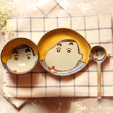 包邮 陶瓷儿童日式创意餐具碗盘套装碗盘卡通碗蜡笔小新勺子可爱
