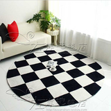时尚黑白格子圆形宜家地毯客厅茶几沙发地毯卧室床边手工地毯定制