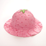 女宝宝渔夫帽子春夏天外贸原单婴幼儿童纯棉盆帽粉色草莓单帽遮阳