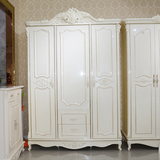 欧式三门衣柜象牙白色珠光烤漆雕花描金法式卧室家具组合现代田园