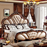 欧式新古典床 美式乡村双人床 法式深色家具婚床实木酒店 1.8米