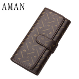 aman2016新款女士钱包中长款搭扣包盖式大钞真皮夹多卡位手拿包潮