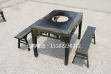 厂家直销 碳化实木大理石燃气火锅桌子 柜式火锅桌椅组合特价批发