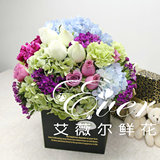 北京艾薇尔鲜花速递39彩色玫瑰花盒B053艾薇尔鲜花快递圣诞节鲜花