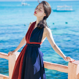 泰国潮牌性感露背度假沙滩裙海边度假挂脖连衣裙波西米亚雪纺长裙