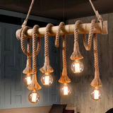 麻绳美式复古简约创意个性灯具餐厅酒吧台咖啡厅田园装饰竹筒吊灯