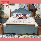 橘子郡港地中海床实木床1.8米美式储物床1.5单人床高箱白蓝双人床