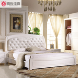 现代时尚 白色橡木实木床1.8 双人床 田园婚床木床可配高箱 家具