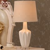 美式陶瓷台灯卧室床头灯 简约现代客厅白色欧式台灯水晶创意装饰