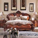 美式实木床真皮床欧式双人床1.8米大床婚床卧室加宽床实木家具