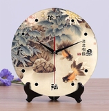 中国风静音陶瓷时钟 中式客厅挂钟座钟两用12寸钟表台钟 时尚创意