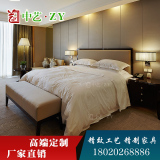 新中式现代简约布艺皮艺软包1.8米双人床样板房别墅酒店实木家具