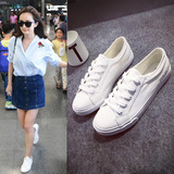 夏季韩版文艺小白鞋白色帆布鞋女平跟系带单鞋学生板鞋休闲鞋布鞋