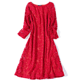 16春季新款出口欧美高端女装外贸原单大红色棉蕾丝性感修身连衣裙