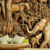 泰国风情大象墙纸舞蹈瑜伽馆主题餐厅酒店3D复古壁纸卧室大型壁画