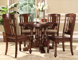 美式品牌圆餐桌 欧式圆形餐桌椅组合 高档橡木圆桌 实木雕花餐桌