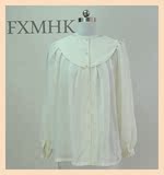 FXMHK女装上衣单荷叶领长袖雪纺衬衫小清新甜美百搭衬衫女灯笼袖