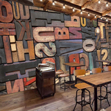3D立体浮雕木纹英文字母墙大型壁画咖啡厅酒吧ktv复古怀旧墙