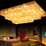 金色长方形客厅水晶吸顶灯大厅LED方形灯酒店别墅大堂工程灯