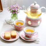 陶瓷玻璃花茶壶茶杯套装透明加热水果茶具整套英式下午茶具送蜡烛