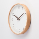 包邮无印榉木金属边框12寸北欧挂钟卧室客厅日式静音实木石英钟表
