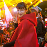 红色大衣 我是歌手4沈梦辰同款斗篷上衣韩版中长款呢子外套冬款女