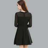 秋季连衣裙新款2016黑色修身秋天气质女装韩版长袖中长款雪纺裙子