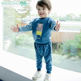 韩国原单男童装可爱动物印花童套装纯棉舒适两件套韩范时尚外出服