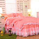 韩版夹棉蕾丝四件套加厚被套床裙夹棉床罩公主风4件套1.8米床纯色
