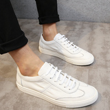 2016夏季新款真皮透气小白鞋男士韩版系带低帮板鞋潮流运动休闲鞋
