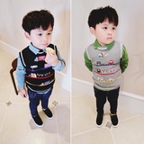 2016秋装新款儿童装 韩版男童中小童汽车刺绣毛线马甲宝宝上衣潮