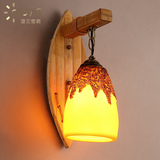 美式复古木艺壁灯树脂灯罩竹子灯北欧简约创意艺术灯饰