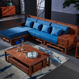 三谊 新中式沙发组合刺猬紫檀 实木沙发贵妃转角组合云龙客厅家具