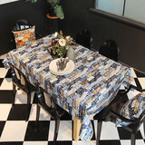 定制美式桌布蓝色帆布时尚个性车牌字母数字餐桌布艺桔色台布