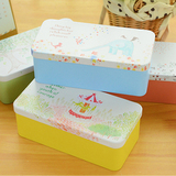 日韩国创意文具盒马口铁桌面双层收纳盒男女学生风景动物金属笔盒