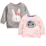 HM童装女童女宝宝灰色兔子毛圈棉卫衣婴儿纯棉长袖打底衫