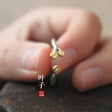 S925纯银戒指女韩版原创个性清新树叶森林系食指单身尾戒小指简约