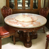 简约欧式大理石餐桌天然红龙玉石面饭桌子全实木水曲柳别墅家具
