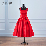 艾慕婚纱2016夏季新款韩式公主短款红色双肩小礼服定制租赁 允诺