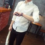 夏季韩版修身白发型师男装七分袖衬衫男士短袖衬衣商务寸7潮薄款