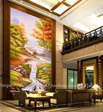 欧式手绘油画玄关客厅山水风景装饰画竖版单幅走廊壁画风水挂画