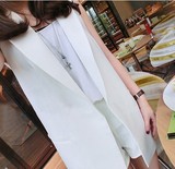 2016春新款韩版中长款马甲女夏薄白色坎肩时尚大码马夹西装外套